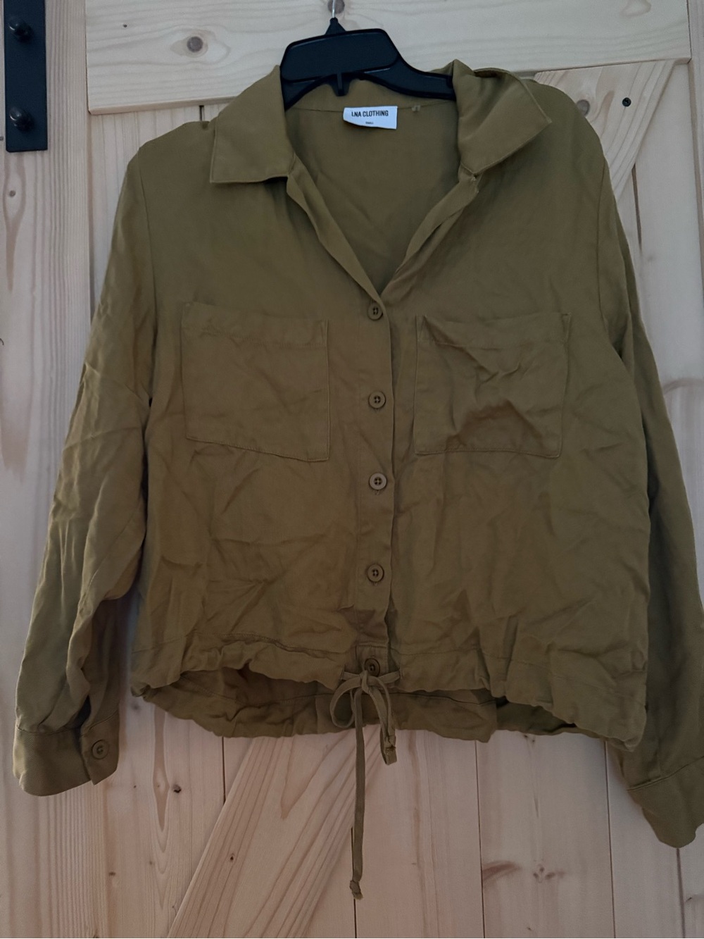 LNA Women's Drawstring Button-Front Jacket in mustard yellow